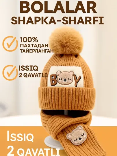 Qishki jun shapka va sharf to'plami